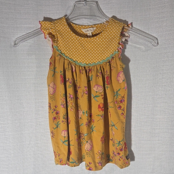 Girls 4T Yellow Floral Dress Pokadots Ruffle Sleeves Matilda Jane Soft Stretchy - Picture 1 of 4
